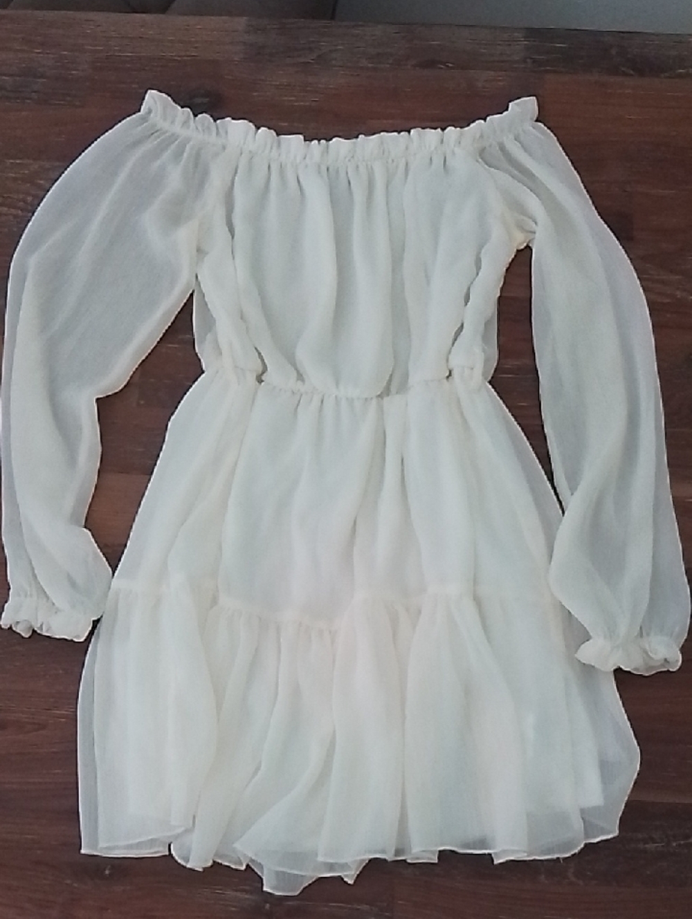 Forever 21 Cream Off-Shoulder Tiered Chiffon Dress for Girls